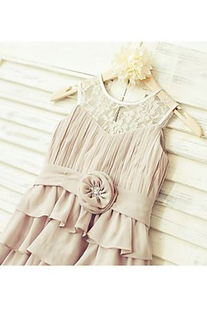 Ärmellos A Linie Bodenlanges Blumenmädchenkleid aus Chiffon mit Rüschen - Bild 5