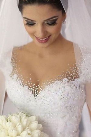 Robe de mariée naturel avec perle de mode de bal avec sans manches de col en v - Photo 2