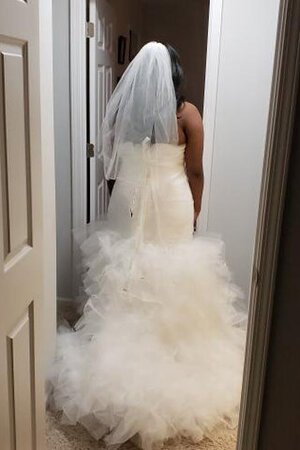 Robe de mariée en chute de sirène en salle ruchés plongeants adorable - Photo 7