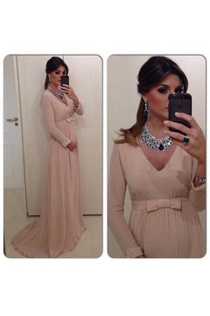 Chiffon Empire Taille A-Linie plissiertes Brautjungfernkleid mit Schmetterlingsknoten - Bild 3