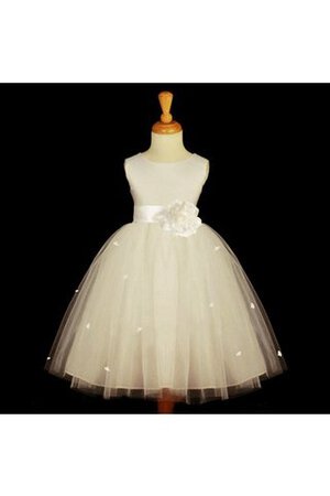 Robe de cortège enfant plissé en tulle avec sans manches avec fleurs col u profond - Photo 1