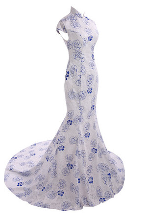 Sencillo Vestido de Noche de Corte princesa en Encaje de Manga corta - Foto 4