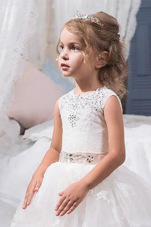 Ärmelloses Normale Taille Duchesse-Linie Bodenlanges Blumenmädchenkleid mit Kristall - Bild 3