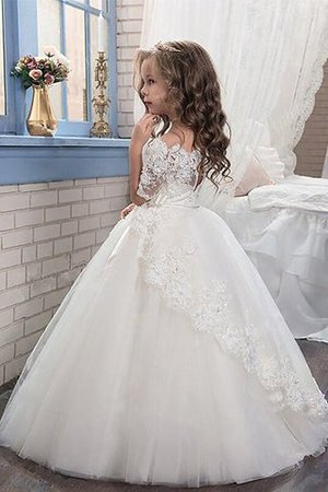 Robe de cortège enfant naturel avec manche courte en tulle jusqu'au sol appliques - Photo 2