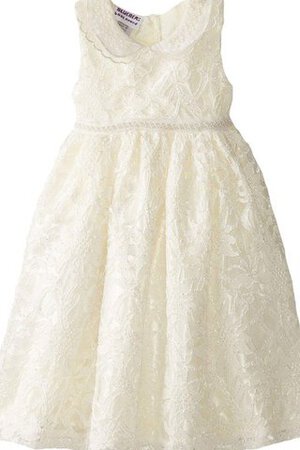 Plissiertes V-Ausschnitt Spitze natürliche Taile wadenlanges Blumenmädchenkleid mit Bordüre - Bild 1