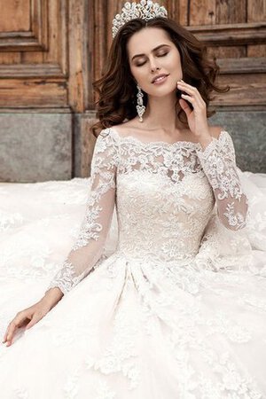 Abito da Sposa con Bottone A-Line con Maniche Lunghe medievale con Applique con Perline - Foto 3