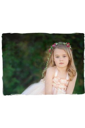 Robe de cortège enfant avec fleurs de lotus avec sans manches en tulle longueur au ras du sol - Photo 3