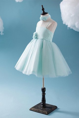 Tüll plissiertes mini wadenlanges Blumenmädchenkleid mit Spaghettiträger mit Gürtel - Bild 2