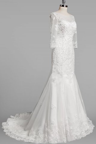 Robe de mariée col en bateau de sirène de traîne moyenne avec perle avec zip - Photo 2
