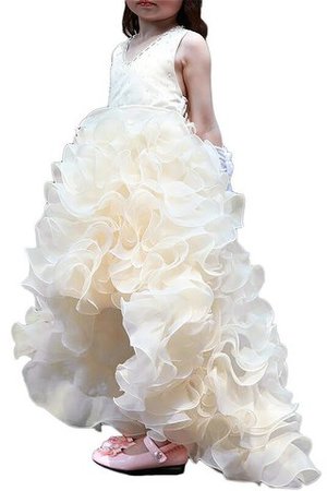 V-Ausschnitt Prinzessin Organza Rocklänge-asymmetrisches Blumenmädchenkleid mit Blume - Bild 1