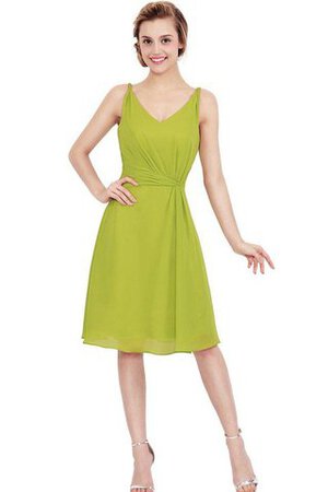 A-Linie Chiffon gerüschtes knielanges Cocktailkleid mit V-Ausschnitt mit Drapierung - Bild 5