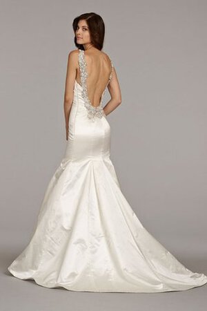 Abito da Sposa in Raso Senza Maniche Sirena con Applique con Perline V-Scollo - Foto 4