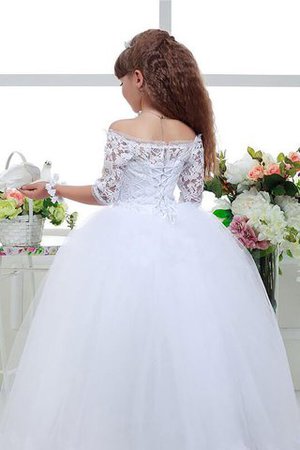 Ärmelloses Normale Taille Halbe Ärmeln Bodenlanges Blumenmädchenkleid mit Blume - Bild 2