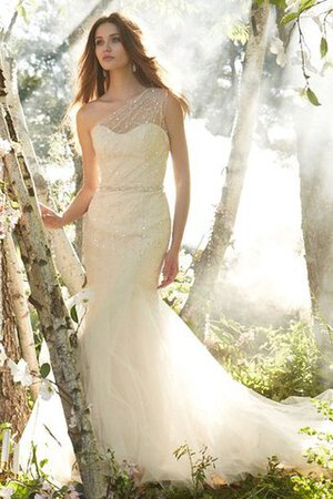 Robe de mariée de sirène en satin de traîne moyenne en tulle avec cristal - Photo 1