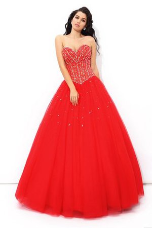 Duchesse-Linie Herz-Ausschnitt Bodenlanges Quinceanera Kleid mit Perlen ohne Ärmeln - Bild 1