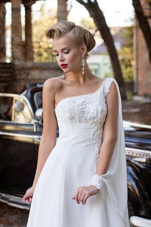Abito da Sposa A Terra con Perline Allacciato monospalla in Chiffon Senza Maniche - Foto 2