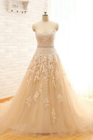 Abito da Sposa in pizzo Cappellino in Pizzo Lungo in Tulle con Applique - Foto 1