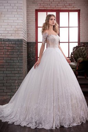 Robe de mariée plissage d'epaule ecrite appliques de mode de bal de traine réglable - Photo 1
