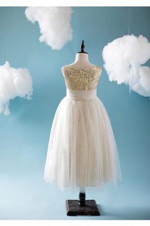 Abito da Cerimonia Bambini V-Scollo A-Line Senza Maniche in Tulle con Increspature Ball Gown - Foto 4