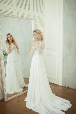 Sweep train Juwel Ausschnitt langärmeliges extravagantes informelles Brautkleid mit Bordüre - Bild 3
