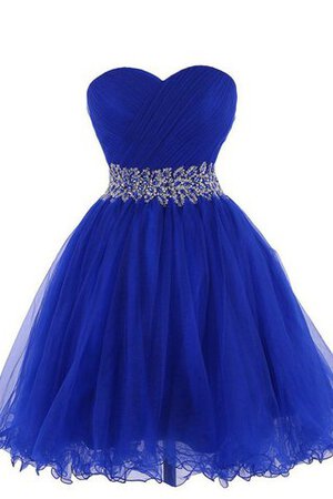 Abito Homecoming mini con Increspato con Perline Senza Maniche in Tulle Allacciato - Foto 1