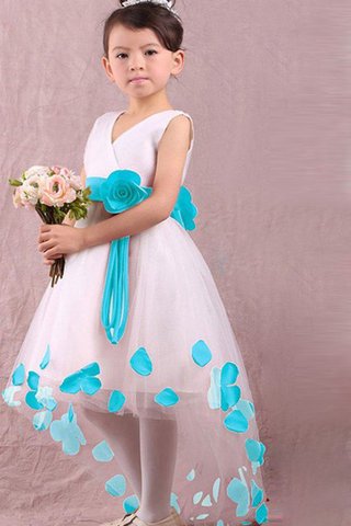 Tüll Empire Taille A-Line Blumenmädchenkleid mit gekappten Ärmeln mit kreuz - Bild 2