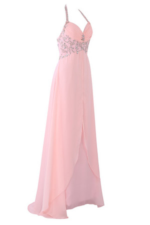 Robe de soirée naturel bustier de plissé ligne a avec sans manches avec cristal - Photo 3