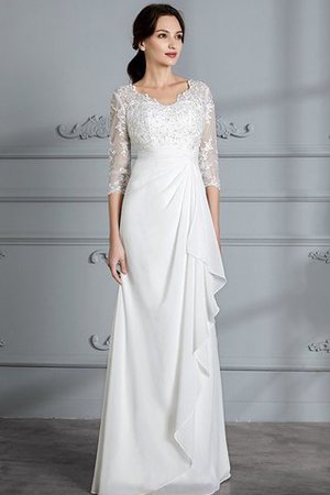 Abito da Sposa con Tre Quarti Lunghezza Maniche V-Scollo A Terra in Chiffon Naturale - Foto 4