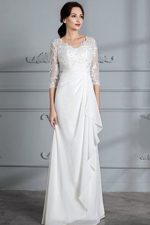 Abito da Sposa con Tre Quarti Lunghezza Maniche V-Scollo A Terra in Chiffon Naturale - Foto 4