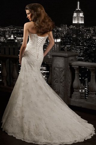 Robe de mariée de traîne mi-longue avec fronce cordon de sirène avec fleurs - Photo 2