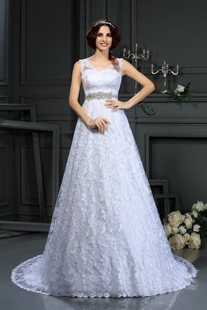 Robe de mariée vintage longue avec zip en satin v encolure - Photo 1