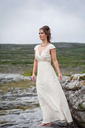 Vestido de Novia de Corte-A de Abalorio de Manga corta de Encaje Adorno de Escote en V - Foto 1