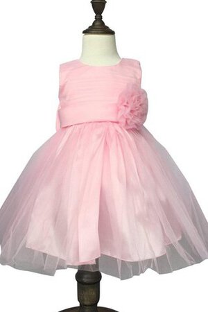 Ärmelloses A-Line knielanges kurzes Blumenmädchenkleid mit gekappten Ärmeln mit Blume - Bild 1