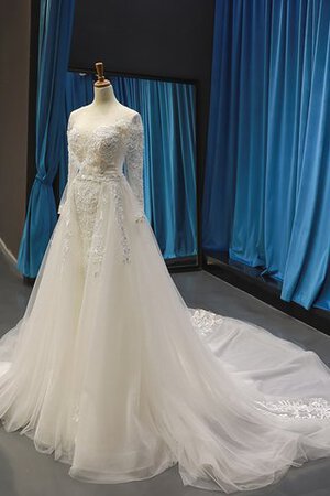 Robe de mariée avec manche longue encolure ronde élégant textile en tulle luxueux - Photo 3