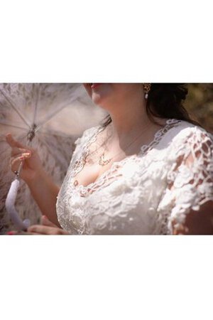 Abito da Sposa V-Scollo in Chiffon in Pizzo A-Line Semplice A Terra - Foto 4