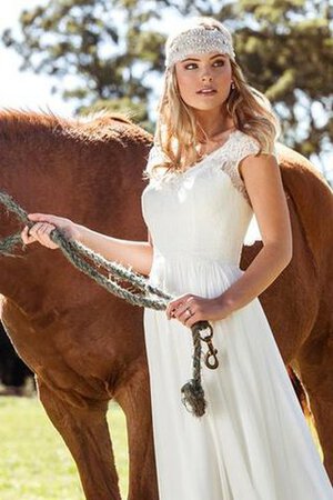 Robe de mariée naturel maillot de col en v en chiffon avec manche épeules enveloppants - Photo 5