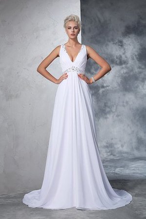 Clasico Vestido de Novia en Gasa de Abalorio de Cola Catedral de Escote en V - Foto 3