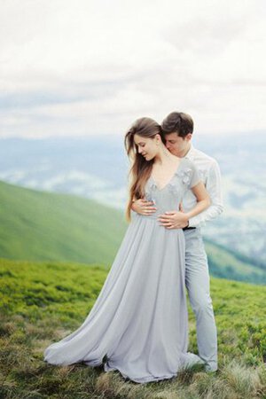 Robe de mariée nature plissage v encolure ligne a avec manche courte - Photo 3