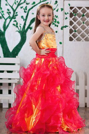 Abito da Cerimonia Bambini A-Line con Fiore con Increspature con Perline - Foto 1