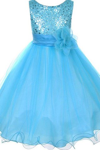 Robe de cortège enfant pailleté avec fleurs manche nulle encolure ronde - Photo 1