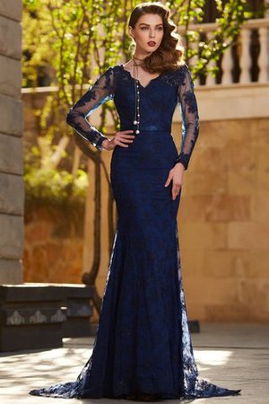 Vestido de Fiesta de Corte Sirena de Escote en V de Manga larga de Natural de Largo - Foto 4