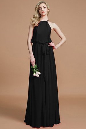 Neckholder A-Linie Chiffon Bodenlanges Brautjungfernkleid mit Gürtel - Bild 7