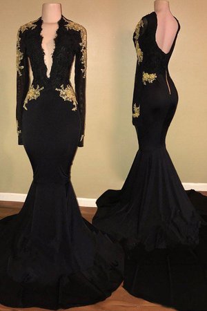 Reißverschluss Meerjungfrau Elastischer Gewebter Satin Süß Ballkleid mit Applike - Bild 1