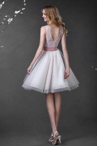 Abito da Sposa al ginocchio A-Line con Perline a riva in Tulle con Fusciacca - Foto 2