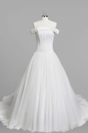 Robe de mariée de traîne moyenne manche nulle en chiffon avec décoration dentelle avec zip - Photo 4