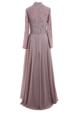 Hoher Ausschnitt lange Ärmeln A-Line Outdoor bodenlanges Brautmutterkleid mit Pailletten - Bild 6