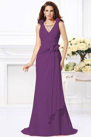 Robe demoiselle d'honneur naturel longue avec fleurs manche nulle de col en v - Photo 7