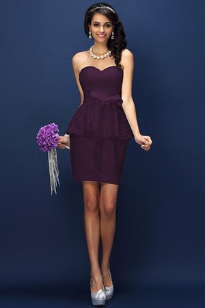 Robe demoiselle d'honneur naturel courte collant en satin orné de nœud à boucle - Photo 13