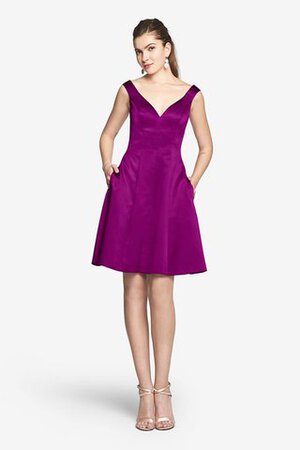 A linie V-Ausschnitt mini Brautjungfernkleid ohne Ärmeln mit Tasche - Bild 12