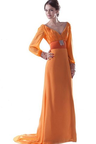 Abito mamma Sposa A-Line V-Scollo in Chiffon con Maniche Lunghe A Terra Cerniera - Foto 2